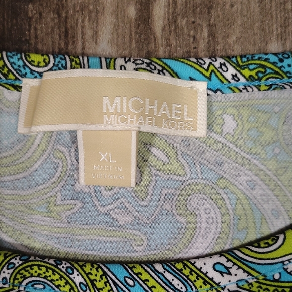 Michael Kors Green and Blue Paisley Long Sleeve Dress - Picture 2 of 3